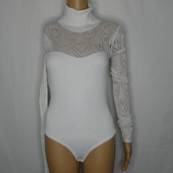 Free People Pretty in Pointelle White Bodysuit Sm - Picture 2 of 11